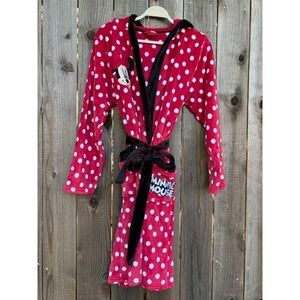 Minnie Mouse Hooded Robe Polka Dot Plush Cozy‎ Bath Sleep Loungewear M